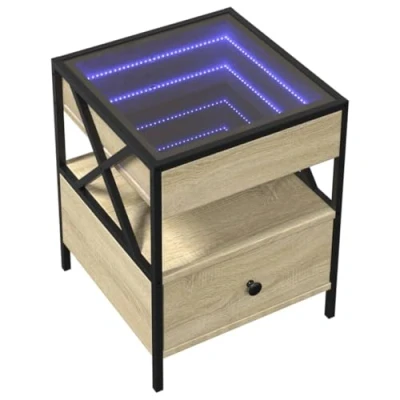 Abbildung von vidaXL Nachttisch, Nachtschrank mit Infinity LED, Nachtkommode für Schlafzimmer, Nachtkonsole Stauraum Metallgestell, Sonoma Eiche