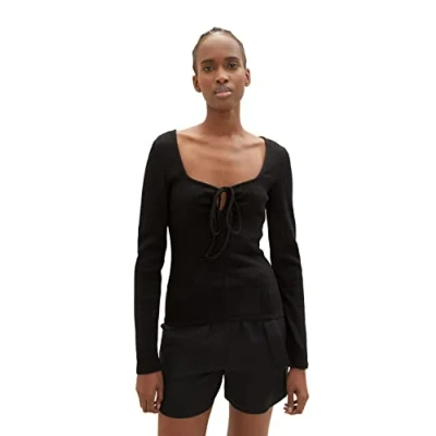Abbildung von TOM Tailor Denim Langarm Langarmshirt, Damen, Größe: Large, Deep black