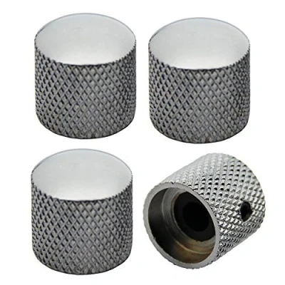 Abbildung von Musiclily Metrisch 6mm Metall Gitarren Dome Knobs Volume Tone Knöpfe mit Schraubbar für Tele Style E Gitarre oder Precision Bass, Chrom(4 Stück)