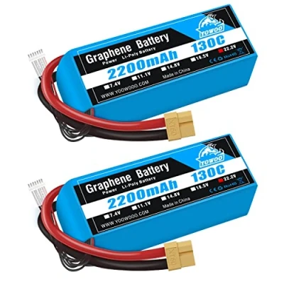 Abbildung von Yowoo 6S LiPo Akku 2200mAh 22.2V 130C Graphene mit XT60 Stecker für SAB380 Align 470 ALZRC Devil 380 480 RC Hubschrauber Flugzeug Autos Truck Buggy Truggy Multicopter Drohnen (2 Stück)