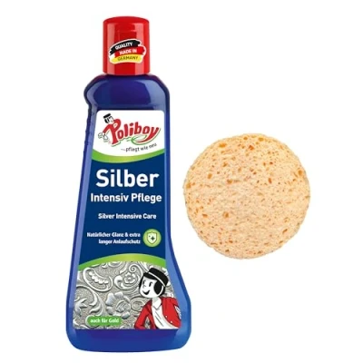 Abbildung von poliboy 99A5201, Silber Intensiv Pflege 200ml mit Schwamm Schmuckreiniger (Sanftes Poliermittel für Silberschmuck Made in Germany)