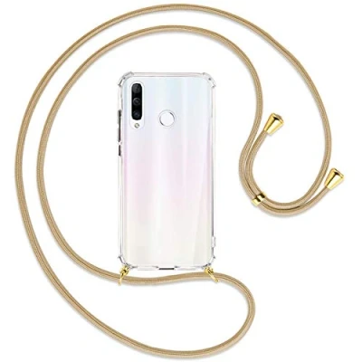 Abbildung von mtb more energy Handykette kompatibel mit Huawei P30 Lite, Lite New Edition (6.15&#039;&#039;) Caramel/Gold Smartphone Hülle zum Umhängen Anti Shock Full TPU Case