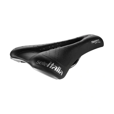 Abbildung von Selle Italia SPORT Gel Flow Sattel für Stadtfahrräder, Trekkingräder, Citybikes, mit anatomischem Loch und Schiene aus FEC Legierung Größe S2, Schwarz