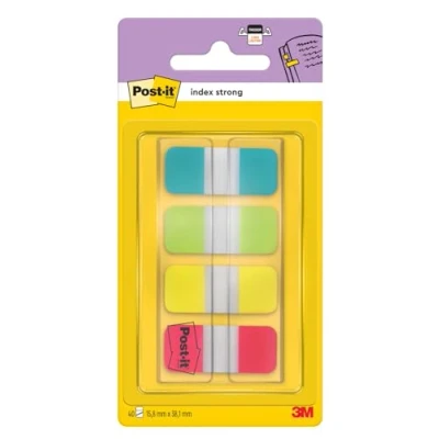 Abbildung von Post it Index Strong Ablagetabs, Mini 40 Haftstreifen 15.8 mm x 38.1 Farben: Grün, Rot, Gelb, Blau Extrastarke für Dokumente und Informationen