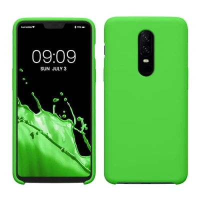 Abbildung von kwmobile Hülle kompatibel mit OnePlus 6 Silikon Handy Case Handyhülle weiche Oberfläche kabelloses Laden Limettengrün