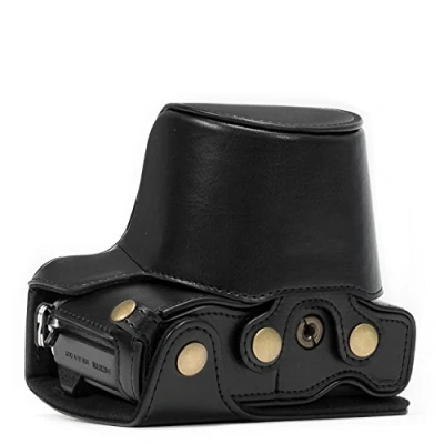 Abbildung von MegaGear MG367 Olympus OM D E M10 Mark II, (14 42mm) Ever Ready Leder Kamera Case mit Trageriemen Schwarz