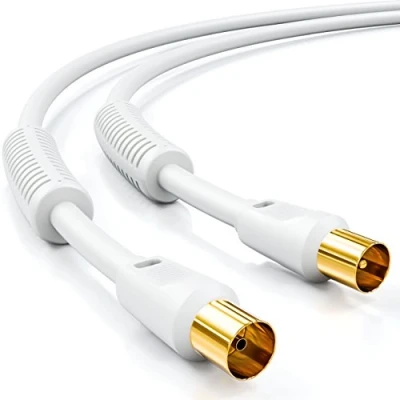 Abbildung von deleyCON 1m TV Antennenkabel Koaxial Kabel HDTV 4 fach Schirmung 2x Ferritkern Mantelstromfilter DVB T T2 Radio DAB Weiß
