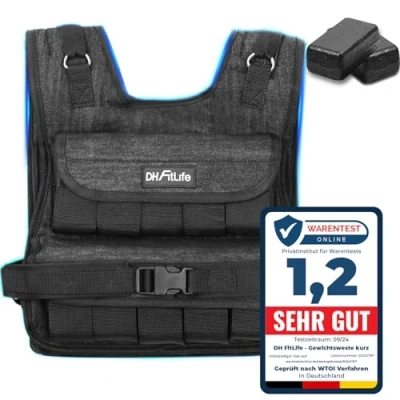 Abbildung von DH FitLife Gewichtsweste 10kg/20kg Kompakt u. Stabil zum Muskelaufbau Krafttraining, (Fitnessweste für Ausdauer &amp; Ganzkörpertraining), Laufweste Damen Herren, Fitnessweste Trainingsweste