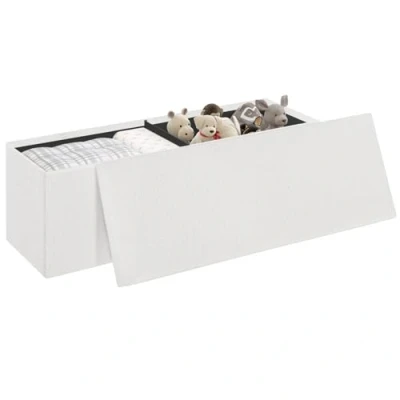 Abbildung von eSituro Sitzbank mit Stauraum, Sitztruhe klappbar, Truhenbank Deckel, Polsterbank Teddystoff Bezug, Fußbank für Schlafzimmer, Aufbewahrungsbox, 135 L, 300 kg belastbar, 110x38x38 cm, Weiß