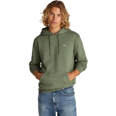 Abbildung von Tommy Jeans Herren Hoodie Regular Fit Flag Fleece mit Kapuze, Grün (Aruba Green), S