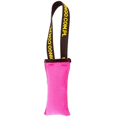 Abbildung von Dingo Hundespielzeug Beisswurst Agility Baumwolle mit Griff handgefertigt für Bisstraining Apportieren Schwimmend Schwimmfähig 15 x 8 cm Rosa 15605