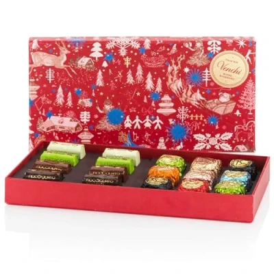 Abbildung von Venchi Weihnachtskollektion Geschenkbox Mit verschiedenen Schokobarren und Chocoviar Pralinen, 294 g IGP Piemont Haselnuss Geschenkidee Glutenfrei