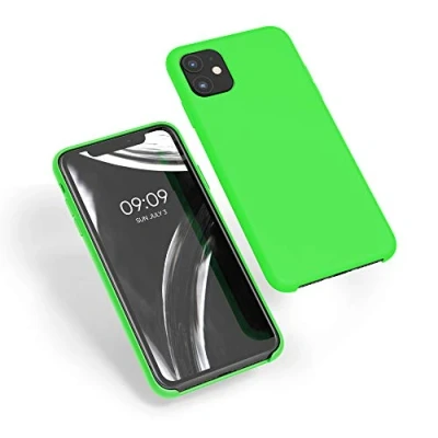 Abbildung von kwmobile Hülle kompatibel mit Apple iPhone 11 Silikon Handy Case Handyhülle weiche Oberfläche kabelloses Laden Limettengrün
