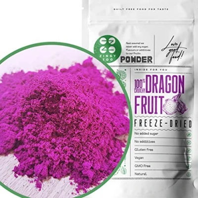 Abbildung von Drachenfrucht Pulver XL 300g Gefriergetrocknet Pink Pitaya Red Drachenfruchtpulver Pitahaya Smoothie Bowl fur Matcha Eistee Latte Freeze Dried Dragon Fruit Powder