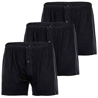 Abbildung von YOURBASICS Herren Jersey Boxershorts, weiche Baumwollunterhosen &#039;weiter American Style&#039; im 3er Pack Cotton, Eingriff mit Knopf, Multipack Schwarz L