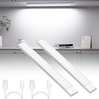 Abbildung von OUILA Unterbauleuchte Küche LED 2 Stück 32CM Schrankbeleuchtung USB Wiederaufladbar Magnetische Lampe Kabellos Schranklicht mit Bewegungsmelder für Schlafzimmer, Werkstatt (Weiß)