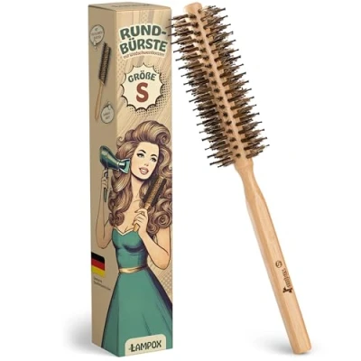 Abbildung von lampox Rundbürste zum Föhnen mit Wildschweinborsten für Volumen und Glanz, Rundhaarbürste, Stylingbürste Frauen Männer, Glätten, Locken (S)