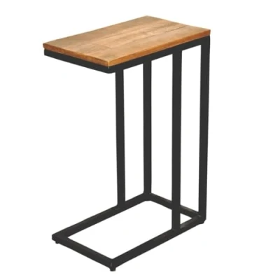 Abbildung von Amago home Beistelltisch Holz massiv 25x61x40 cm Sofatisch Laptoptisch C Tisch Metall Gestell Farbe schwarz matt Tabacco