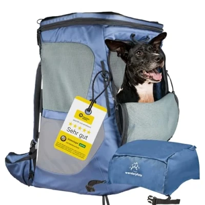 Abbildung von Wanderpfote Hunderucksack bis 16kg Modell Daypack, Größe L, Blau Premium Rucksack für mittelgroße Hunde mit Höhenverstellbarem Tragesystem und viel Raum den Hund