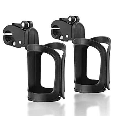 Abbildung von Gvolatee 2 Pack Flaschenhalter, 360 Grad Rotation Einstellbare Getränkehalter Kinderwagen, Leicht Trinkflaschenhalter Ohne Schrauben, für Fahrrad, Mountainbikes, Rennrad, Rollstuhl (Schwarz)