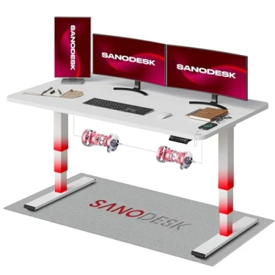 Abbildung von SANODESK Höhenverstellbarer Schreibtisch komplette Tischplatte Höhenverstellbar Elektrisch Ergonomischer mit Flüsterleisem Dual Motor 160x80cm