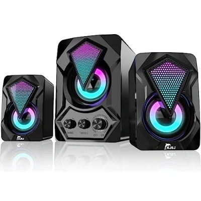 Abbildung von NJSJ 2.1 Lautsprecher System mit Subwoofer,11 Watt USB betriebenes Stereo Multimedia Soundsystem RGB Gaming LED Licht,3,5 mm Eingang, bis zu verbesserter Bass für PC/Tablet