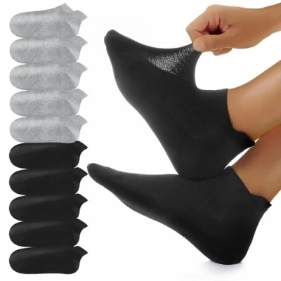 Abbildung von YouShow Sneaker Socken 10 Paar Herren Damen Kurze Baumwolle Sportsocken Atmungsaktive Laufsocken Schwarz Grau 47 50