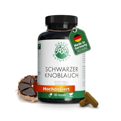 Abbildung von Schwarzer Knoblauch Kapseln Hochdosiert: 750 mg (15:1 Extrakt) Entspricht 11250 Tagesdosis Black Garlic Apothekenqualität Green Naturals®