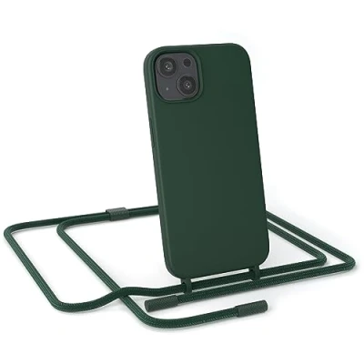 Abbildung von EAZY CASE Handykette Silikon Premium kompatibel mit iPhone 13 Handyhülle Umhängeband, Handykordel Schutzhülle, Silikonhülle, Hülle Band, Kette für Smartphone, Pinien Grün