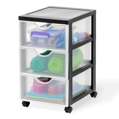 Abbildung von Iris Ohyama Kunststoff Schubladenbox mit Rollen, 3 flachen Schubladen, Mattweiß, Griffe zum Ziehen, Für Schlafzimmer, Schule &amp; Büro, BPA frei, Schubladenschrank, Rollcontainer, A4 Drawer, DDDC 003