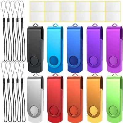 Abbildung von USB Sticks 32GB 2.0 Speicherstick 10 Stück Uflatek Memory Stick Bunt Flash Drive Rotate Laufwerk Metall Thumb Externer Datenstick mit Lanyard 10er Pack