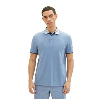 Abbildung von TOM TAILOR Herren Poloshirt mit gemustertem Kragen 1035632, 12364 Greyish Mid Blue, M