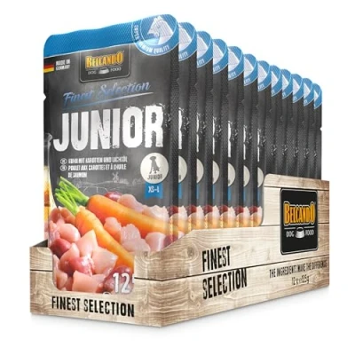 Abbildung von Belcando Finest Selection Junior Huhn mit Karotte Doppelpack 2 x 12 125 g Feuchtnahrung Für Hunde Sensible oder wählerische Junge Kalt gresstes Lachsöl