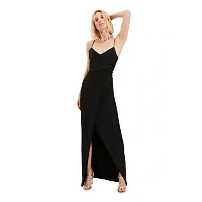 Abbildung von Trendyol Damen Wrapover Frauen Maxi Shift Regular Fit gewebt Abendkleid, Schwarz, 40