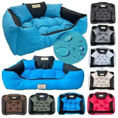 Abbildung von KING DOG Hundebett Kleine Hunde Waschbar Orthopädisches S 55 x 45 cm Hundekissen Haustierbett Hundekorb Hundecouch mit Hohem Rand Wasserdicht Material Silikon Füllung Blau