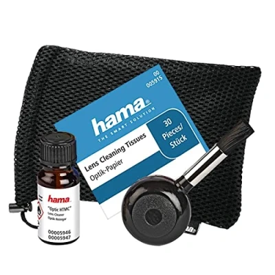 Abbildung von Hama Kamera Reinigungsset 4 teilig für professionelle Nassreinigung (Objektiv, Sensor und Kameralinse reinigen, Blasebalg mit Pinsel, Reinigungsflüssigkeit, Optik Papier, DSLR, Brille, Fernglas)