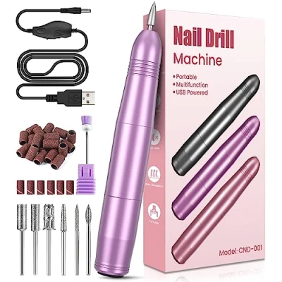 Abbildung von Nagelfräser, Elektrische Nagelfeile für Gelnägel, 20000 u/Min Verstellbare Geschwindigkei Fräser Maniküre Pediküre Set Nagelhaut Shellac Acrylgel, Sicher Anfänger
