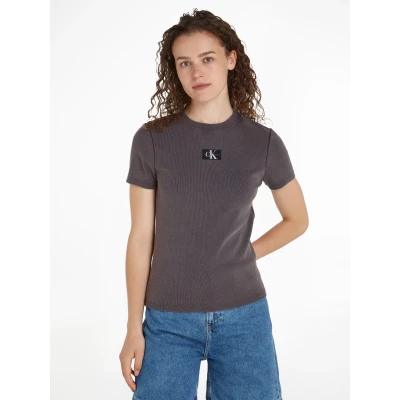 Abbildung von Calvin Klein Jeans Label Washed SLIM TEE Tshirt print, Damen, Größe: XL, Black