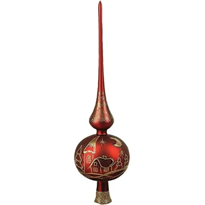 Abbildung von &#039;IMP&#039; Christbaumspitze Ornament (rot/Bordeaux/Gold mit Glitzer FDT01) Glas 35cm // Baumschmuck Weihnachtsbaumspitze Baumspitze Weihnachtsbaum