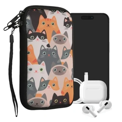 Abbildung von kwmobile Handytasche für Smartphones L 6,5&quot; Neopren Handy Tasche Hülle Cover Case Schutzhülle Katzen Orange Schwarz Weiß 16,5 x 8,9 cm Innenmaße