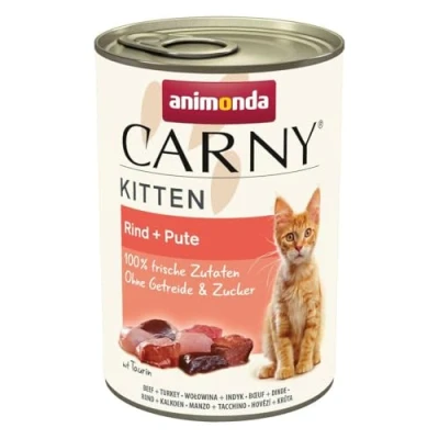 Abbildung von Carny Katzen Nassfutter Kitten Rind + Pute (12 x 400g), ohne Getreide und Zucker von animonda für wachsende Kätzchen bis 1 Jahr, mit frischen Zutaten