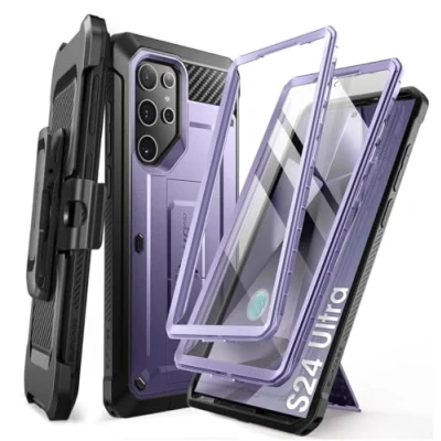 Abbildung von SUPCASE für Samsung Galaxy S24 Ultra Hülle Bumper Case mit 2 Vorderseite (ohne Displayschutz + Displayschutz) Outdoor Handyhülle Gürtelclip und Ständer [UBPro] Ultra, Lila