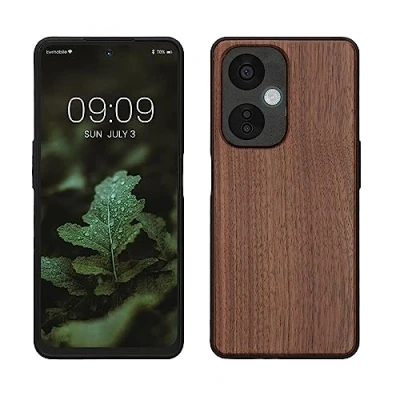 Abbildung von kwmobile Hülle kompatibel mit OnePlus Nord CE 3 Lite 5G / N30 Holz Case stoßfestes Handy Cover TPU Handyhülle in Dunkelbraun