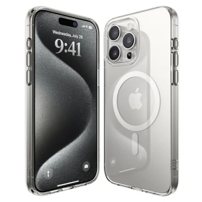 Abbildung von elago Magnetische Hybrid Transparent Hülle Kompatibel mit iPhone 15 Pro Max Hülle, MagSafe, PC+TPU Technologie, US Military Grade Fallschutz, Reduzierte Vergilbung (Weiß)