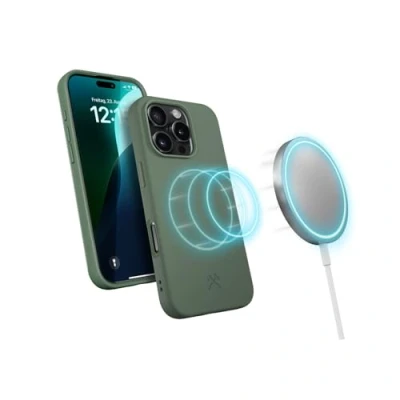Abbildung von Woodcessories BioCase, Magnetische Handyhülle für iPhone 16 Pro Max kompatibel mit MagSafe, Hülle Magnet grün Nachhaltig aus Pflanzen
