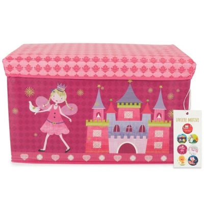 Abbildung von Bieco Spielzeugtruhe Aufbewahrungsbox mit Deckel 60L, faltbar ca. 60x30x35cm Spielzeugkiste Kinder Kisten Groß Wickeltisch Organizer Prinzessin