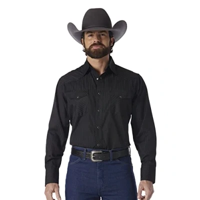 Abbildung von Wrangler Herren Sport Western Two Pocket Langarm Snap Shirt, Schwarz, L