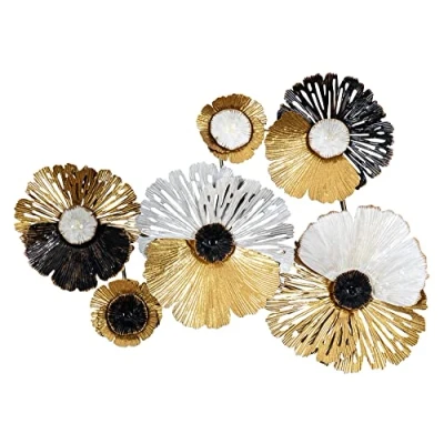 Abbildung von Metallbild 75x53cm Wandbild Blüte Blume Metall Schwarz Gold Deko Wanddeko Design Wandkunst