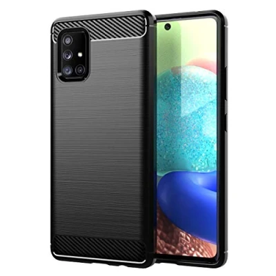 Abbildung von Cadorabo Hülle kompatibel mit Samsung Galaxy A71 5G Schutzhülle TPU Silikon Case Karbon Optik Slim Kratzfest Weiche Gummi Rundumschutz für in Schwarz