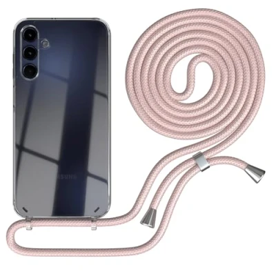 Abbildung von EAZY CASE Handykette kompatibel mit Samsung Galaxy A15 Kette zum Umhängen für Hülle Band aus Silikon stoßfeste transparente Handyhülle als Fallschutz in Rosé Gold